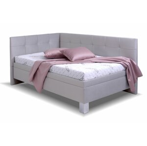 Rohová čalouněná postel Valia, s roštem a úložným prostorem, 100x200, Pravá