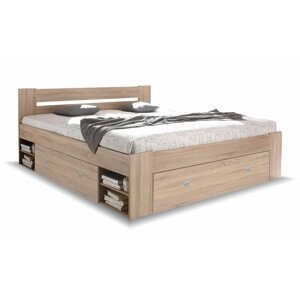 Zvýšená postel s úložným prostorem NEPOLI 160x200,  dub sonoma