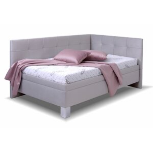 Rohová čalouněná postel Valia, s roštem a úložným prostorem, 100x200, Levá