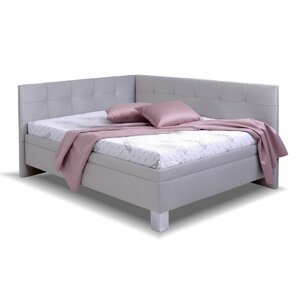 Rohová čalouněná postel Valia, s roštem a úložným prostorem, 140x200, Pravá