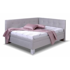 Rohová čalouněná postel Valia, s roštem a úložným prostorem, 140x200, Levá