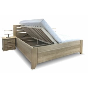 Vysoká dřevěná dubová postel s úložným prostorem VANDA, rošty v ceně