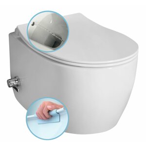Isvea SENTIMENTI závěsná WC mísa, Rimless, integrovaný ventil a bidet. sprška, 36x51 cm, bílá (pro studenou nebo předem smíšenou vodu)