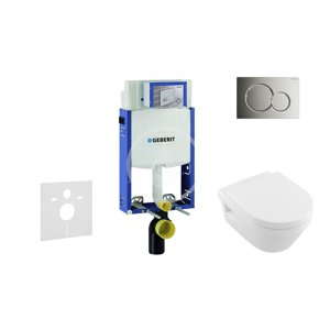 Geberit 110.302.00.5 NB2 - Modul pro závěsné WC s tlačítkem Sigma01, lesklý chrom + Villeroy Boch - WC a sedátko, DirectFlush, SoftClose, CeramicPlus