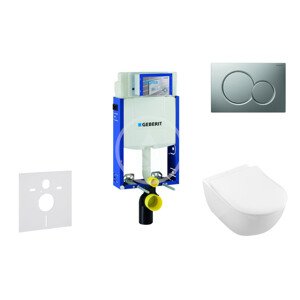 Geberit 110.302.00.5 NI3 - Modul pro závěsné WC s tlačítkem Sigma01, matný chrom + Villeroy Boch - WC a sedátko, DirectFlush, SoftClose, CeramicPlus