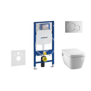 Geberit 111.300.00.5 NT2 - Modul pro závěsné WC s tlačítkem Sigma01, lesklý chrom + Tece One - sprchovací toaleta a sedátko, Rimless, SoftClose