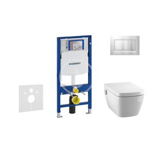 Geberit 111.300.00.5 NT7 - Modul pro závěsné WC s tlačítkem Sigma30, matný chrom/chrom + Tece One - sprchovací toaleta a sedátko, Rimless, SoftClose