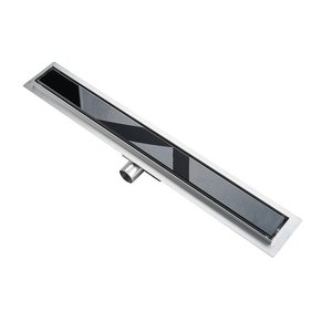 Wet Dry Černý skleněný sprchový kanálek Black Glass 60 - černý lineární žlab tělo nerez/rošt černé sklo 60 cm