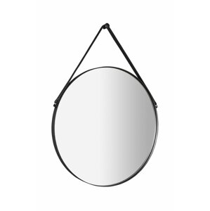 Sapho ORBITER zrcadlo kulaté s koženým páskem, ø 50cm, černá mat