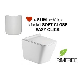 Eco produkty Square Rimless - závěsné wc bez splachovacího okruhu - včetně slim soft close sedátka