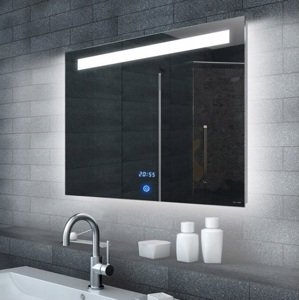 B-eco TIME  80 – zrcadlo 800 x 650 mm do koupelny s LED osvětlením a hodinami (Malena)