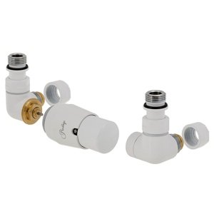 HS Vision - připojovací armatura pro spodní krajní, rozdělené připojení s termostatickou hlavicí nalevo - bílá barva (Matice Pex - Alpex 16x2 mm)