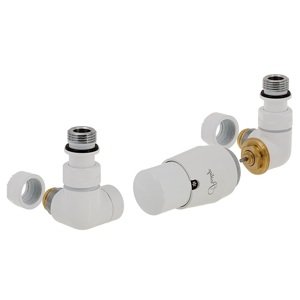 HS Vision - připojovací armatura pro spodní krajní, rozdělené připojení s termostatickou hlavicí napravo - bílá barva (Matice pro Cu 15 mm)