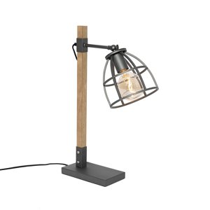 Industriální stolní lampa černá se dřevem - Arthur