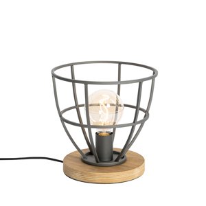 Industriální stolní lampa černá s dřevěným kulatým - Arthur