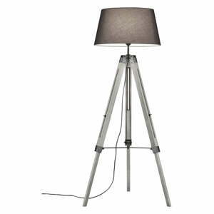 Šedá stojací lampa z přírodního dřeva a tkaniny Trio Tripod, výška 143 cm