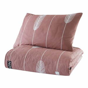 Růžový přehoz přes postel s povlakem na polštář z ranforce bavlny Mijolnir Modena, 180 x 225 cm