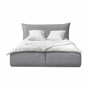 Světle šedá čalouněná dvoulůžková postel s úložným prostorem s roštem 160x200 cm Jade – Bobochic Paris