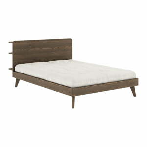 Hnědá dvoulůžková postel z borovicového dřeva s roštem 140x200 cm Retreat – Karup Design