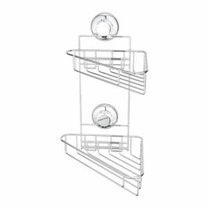 Rohová samodržící kovová koupelnová polička ve stříbrné barvě Bestlock Bath – Compactor