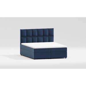 Tmavě modrá čalouněná dvoulůžková postel s úložným prostorem 200x200 cm Flip – Ropez